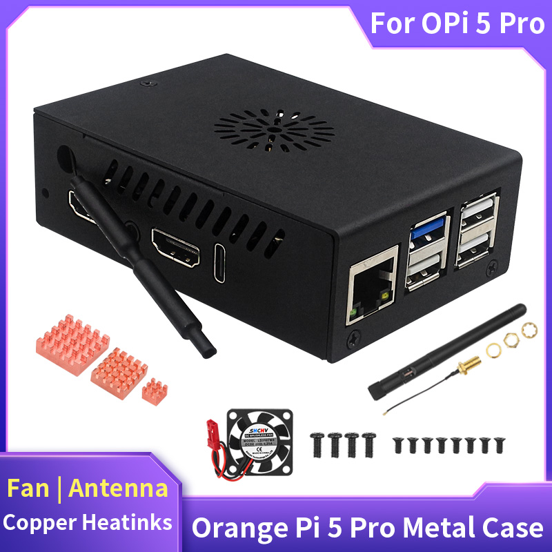 Pi Power Supply - Orangefarbenes Pi 5 Pro-Gehäuse, Metallgehäuse, Lüfter,
