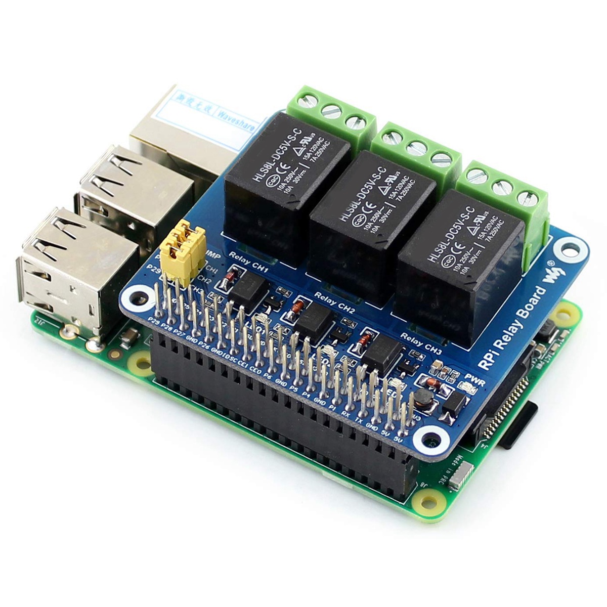 Raspberry Pi Kit - Waveshare 5V 3-Kanal-Relaismodul Erweiterungsplatine Breakout Shield
