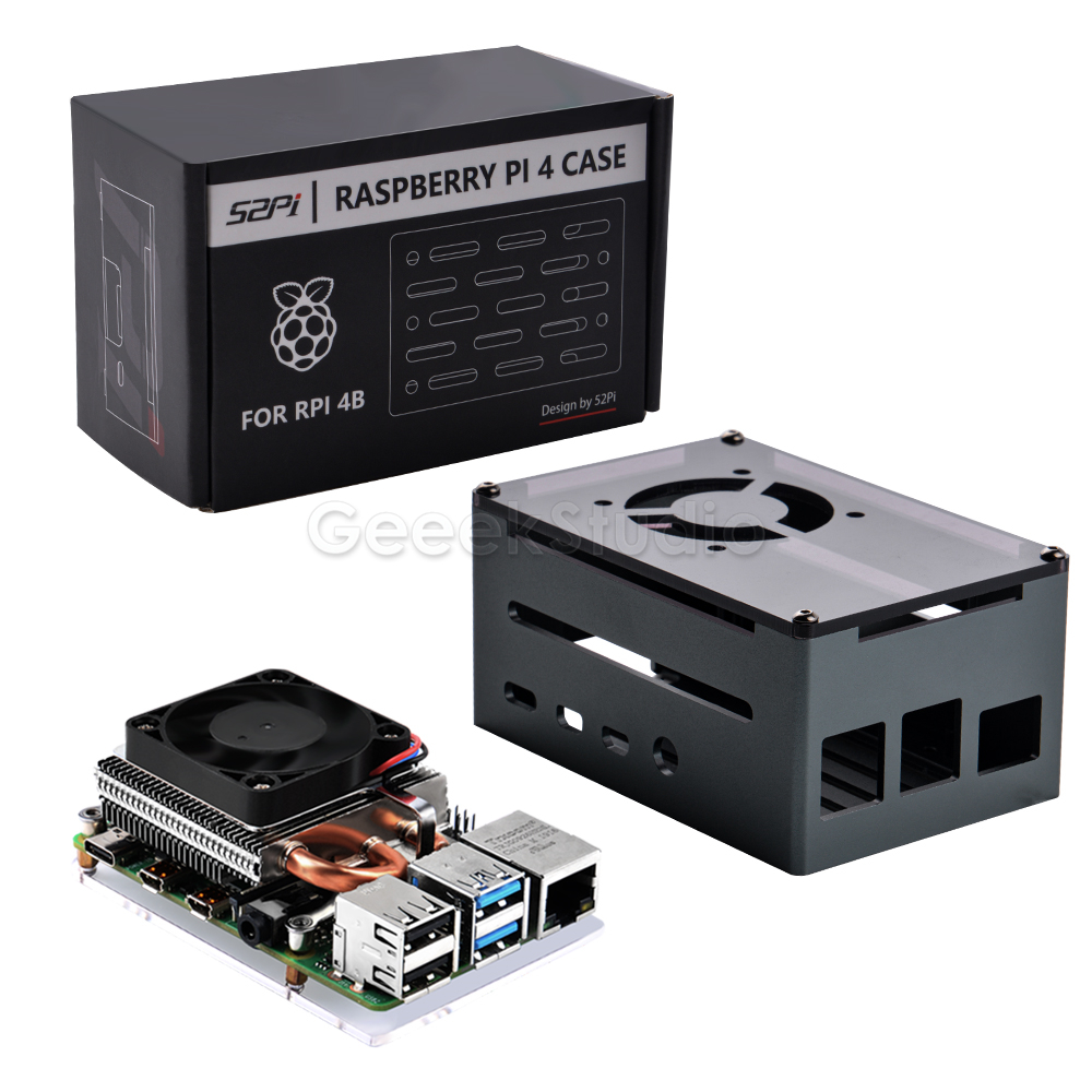 Pi 4 Case - Low-Profile-Eisturm-Lüfter Aluminium gehäuse schwarze Metall gehäuse